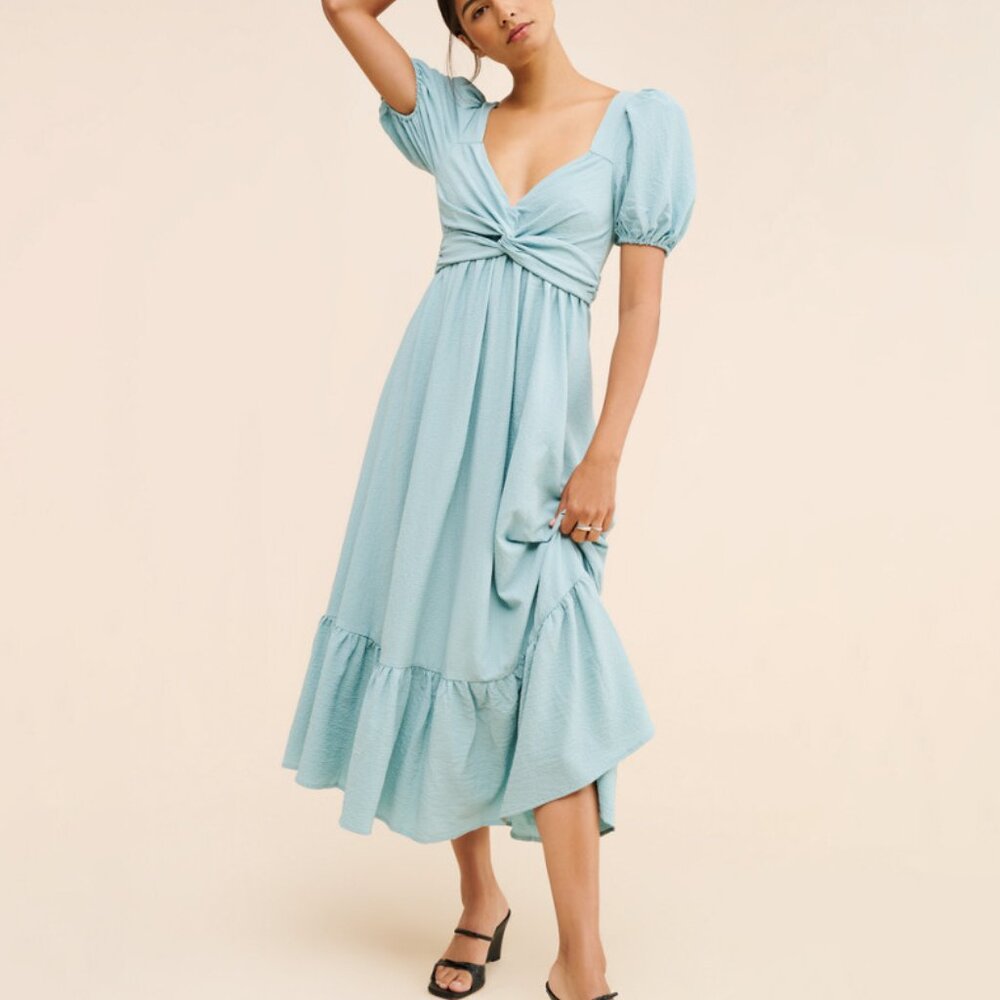 ASTR‎ Twist-Back Tie Midi Dress Light Blue Small